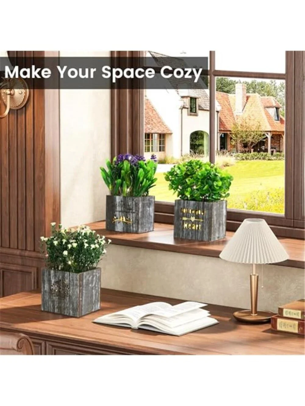 Fake Potted Plants LED Lights Eucalyptus Lavender Faux Greenery Home Decor 3Pc